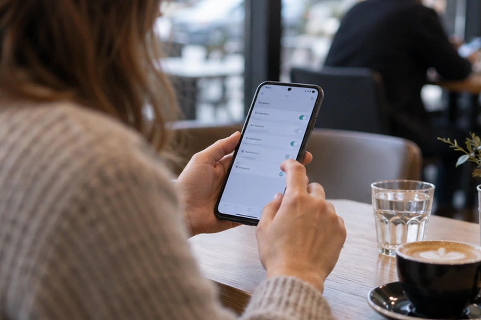 Osoba provjerava postavke obavijesti i privatnosti na mobitelu